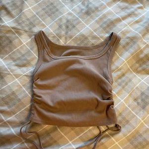 Tan side tie crop top
